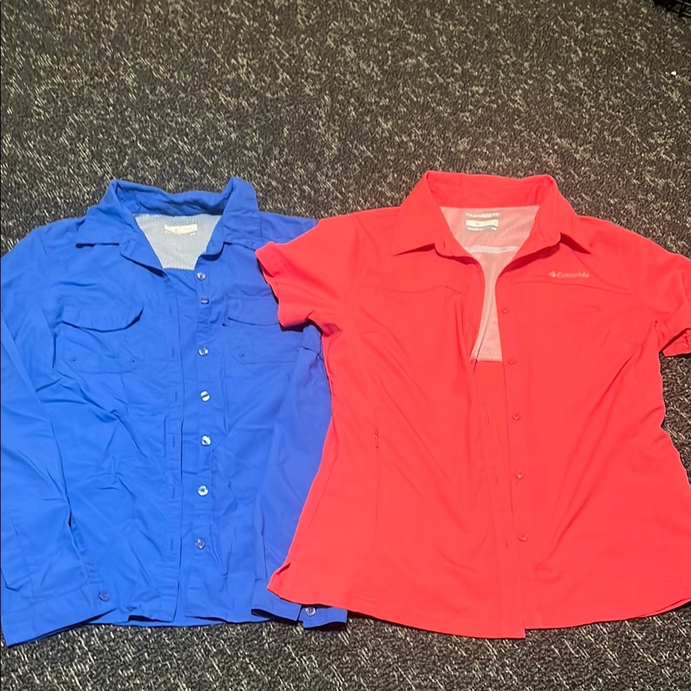 Columbia LS Blue and SS Coral Shirts